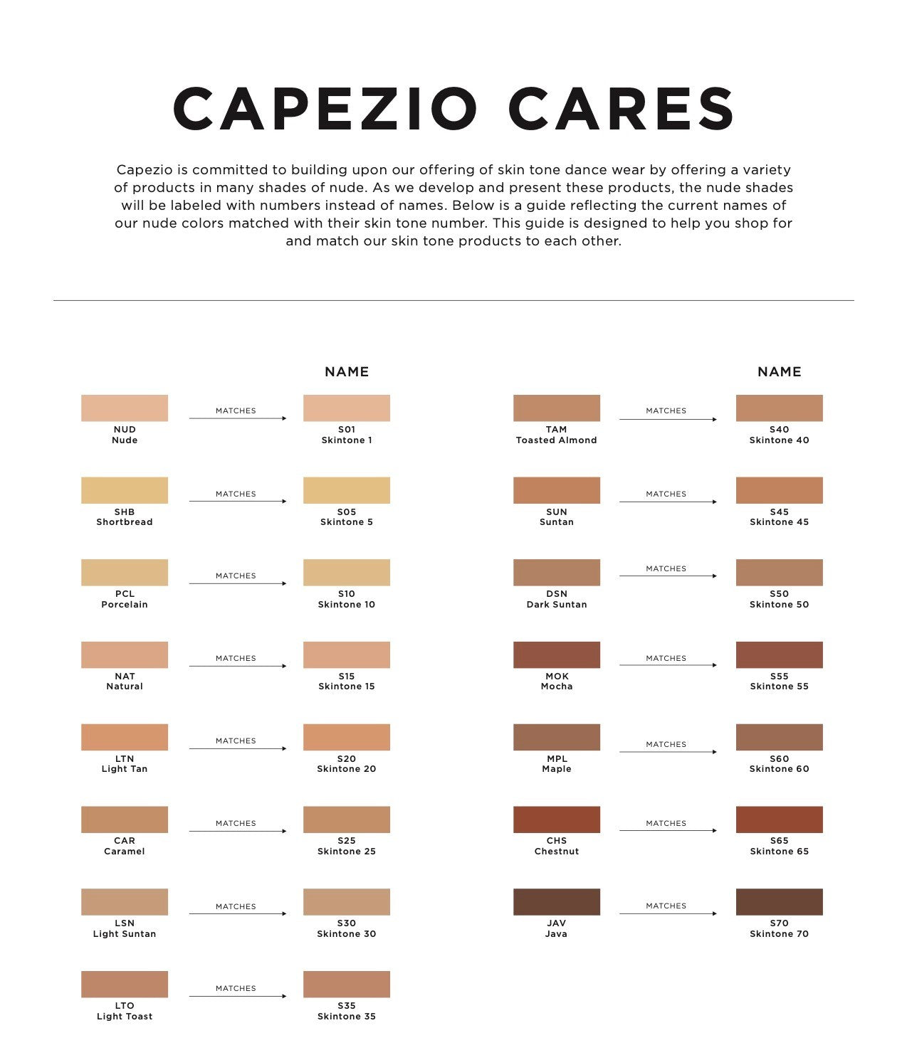 Capezio Size Chart – Carolina Dancewear